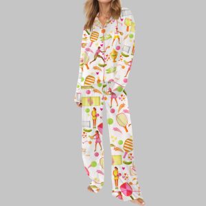 Summer Pickleball Silky Satin Pajama Set