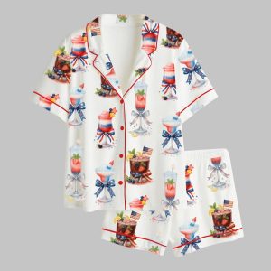 4th Of July Champagne Cocktail Patriotic Sparkler Cocktail Satin Pajama Set