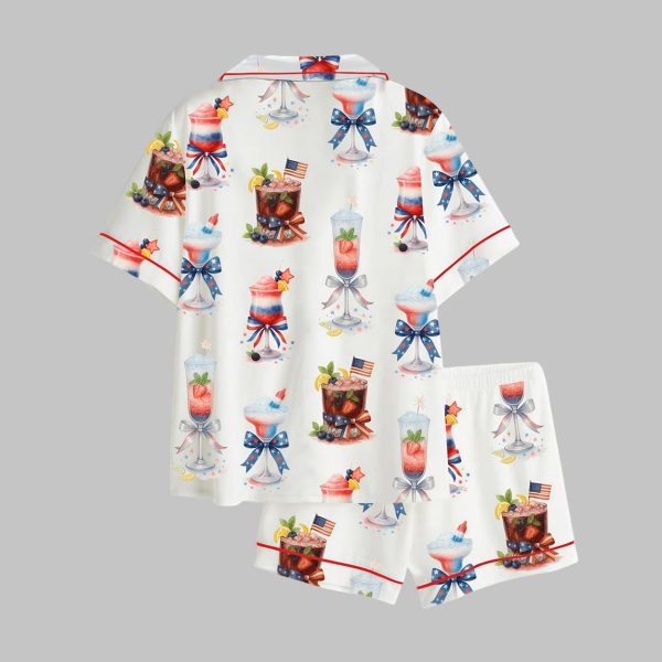 4th Of July Champagne Cocktail Patriotic Sparkler Cocktail Satin Pajama Set