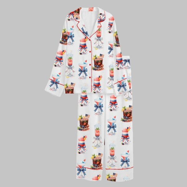 4th Of July Champagne Cocktail Patriotic Sparkler Cocktail Satin Pajama Set