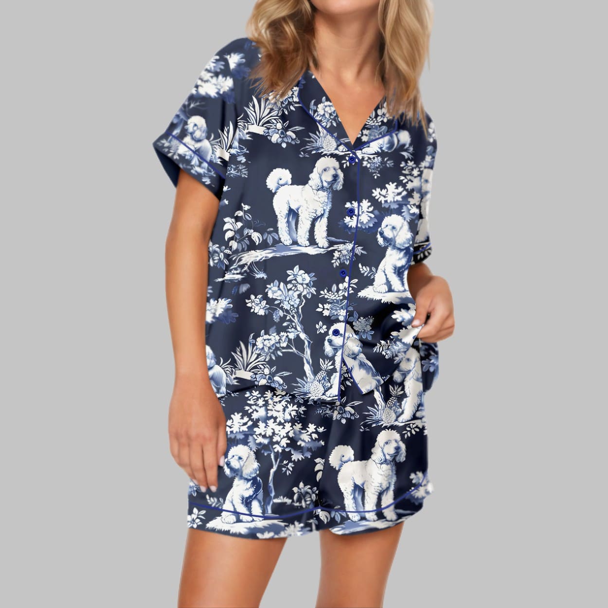 Blue Poodle Dog Satin Pajama Set Blue Poodle Dog Satin Pajama Set
