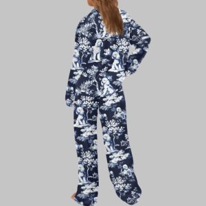 Blue Poodle Dog Satin Pajama Set 3 Blue Poodle Dog Satin Pajama Set