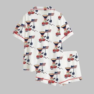 Espresso Martini Cherry Coquette Bow USA Flag Cocktail 4th Of July Satin Pajama Set1