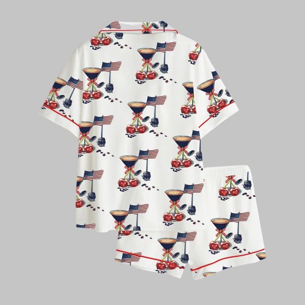 Espresso Martini Cherry Coquette Bow USA Flag Cocktail 4th Of July Satin Pajama Set