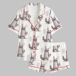 Feral But Free Fireworks Summer Raccoon 4th Of July Print Pajama Set