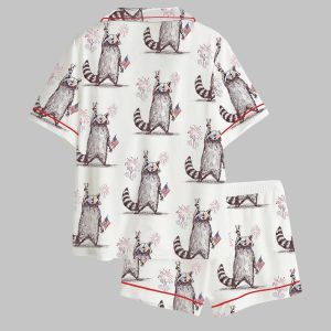 Feral But Free Fireworks Summer Raccoon 4th Of July Print Pajama Set1