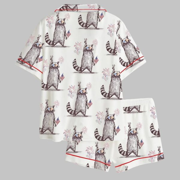 Feral But Free Fireworks Summer Raccoon 4th Of July Print Pajama Set
