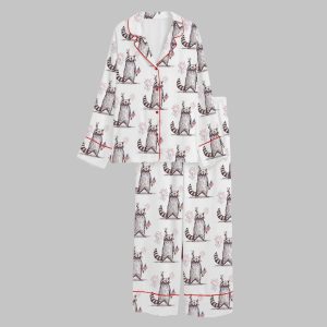 Feral But Free Fireworks Summer Raccoon 4th Of July Print Pajama Set2