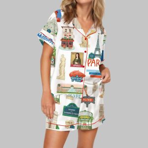Paris Watercolour Travel Satin Pajama Set