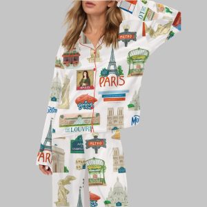 Paris Watercolour Travel Satin Pajama Set