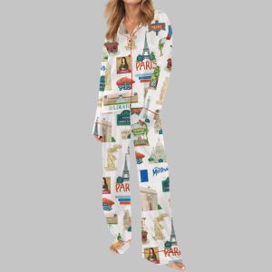 Paris Watercolour Travel Satin Pajama Set