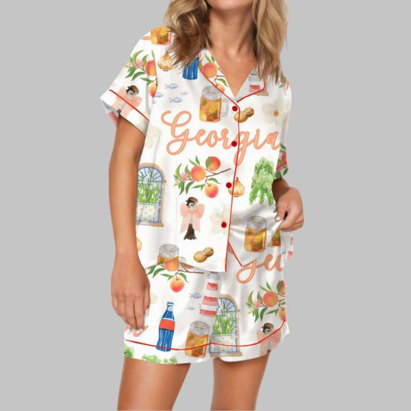 Preppy Georgia Peach Satin Pajama Set