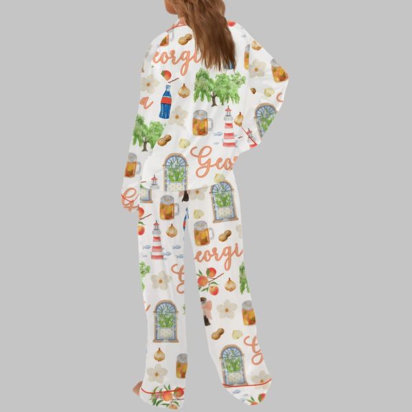 Preppy Georgia Peach Satin Pajama Set