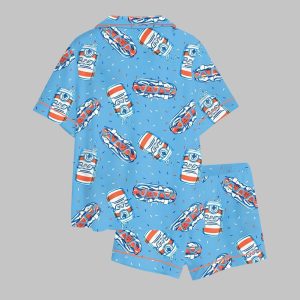 Retro 4th Of July Hotdog Beer Soda Satin Pajama Set