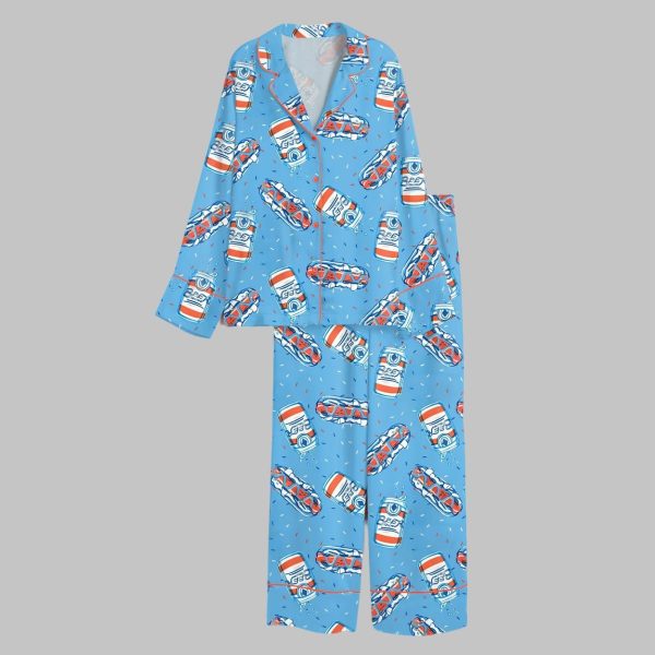 Retro 4th Of July Hotdog Beer Soda Satin Pajama Set