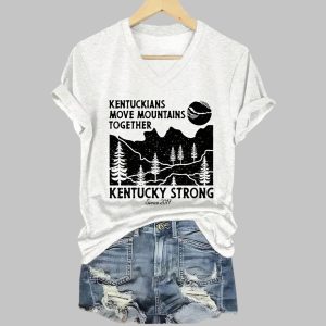 Retro Kentuckians Move Mountains Together Kentucky Strong Since 2017 Print V Neck T Shirt