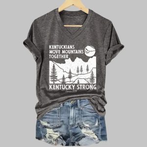 Retro Kentuckians Move Mountains Together Kentucky Strong Since 2017 Print V Neck T Shirt2