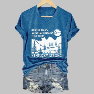 Retro Kentuckians Move Mountains Together Kentucky Strong Since 2017 Print V Neck T Shirt4
