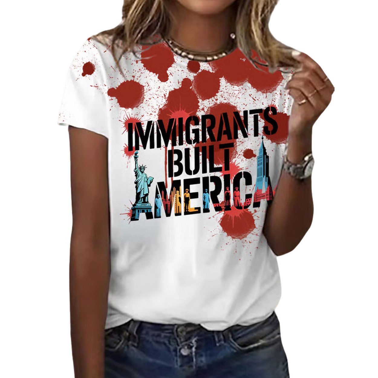 Bloody Immigrants Built America Printed T-Shirt