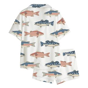 Patriotic Bass Fishing 4th Of July American Flag Independence Day Pajama Set