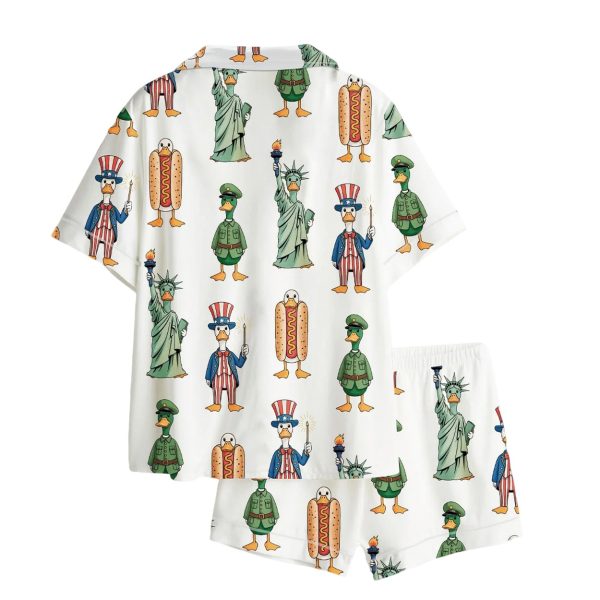 Patriotic Goose 4th Of July Independence Day Satin Pajama Set