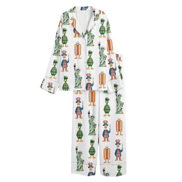 Patriotic Goose 4th Of July Independence Day Satin Pajama Set