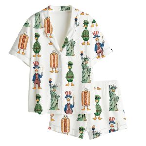 Patriotic Goose 4th Of July Independence Day Satin Pajama Set