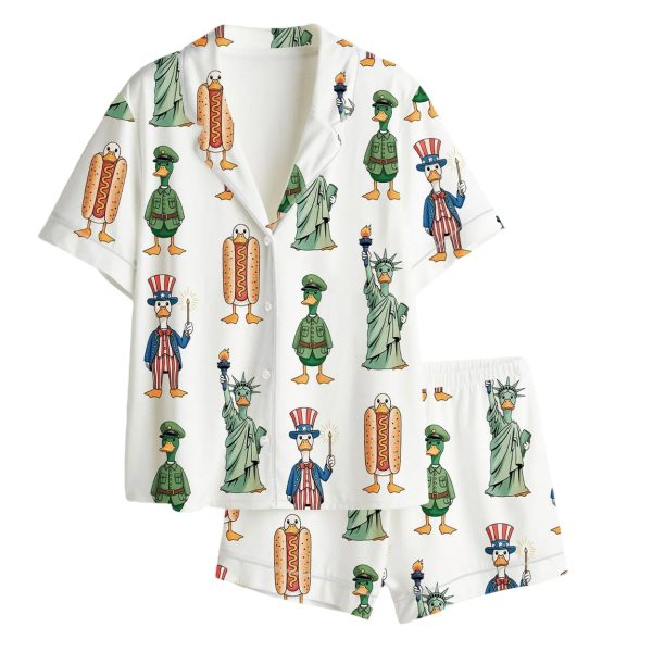 Patriotic Goose 4th Of July Independence Day Satin Pajama Set