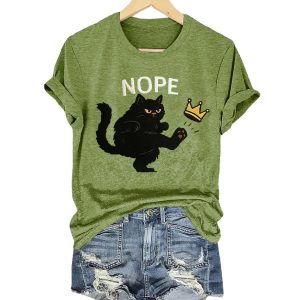 Retro No Kings In America Black Cat Crown Nope Shirt