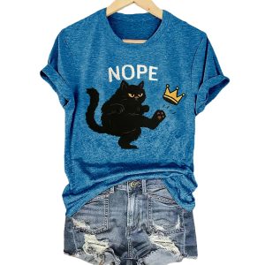 Retro No Kings In America Black Cat Crown Nope Shirt
