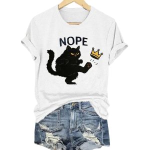 Retro No Kings In America Black Cat Crown Nope Shirt