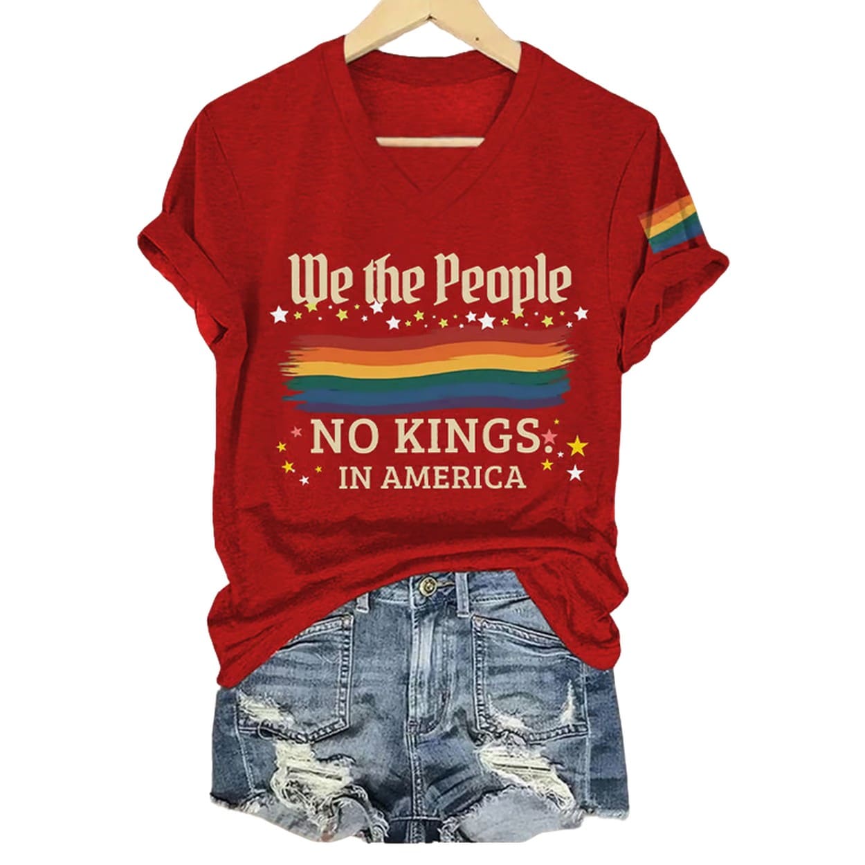 We The People No Kings In America Print V-Neck T-Shirt