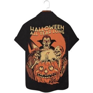Everyday Is Halloween Vampire Pumpkin Skull Print Casual Shirt