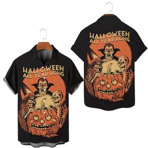 Everyday Is Halloween Vampire Pumpkin Skull Print Casual Shirt