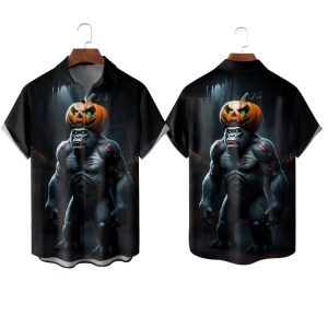 Halloween Bigfoot Chest Pocket Casual Shirt