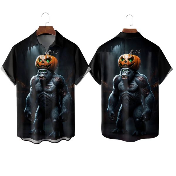 Halloween Bigfoot Chest Pocket Casual Shirt
