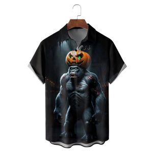 Halloween Bigfoot Chest Pocket Casual Shirt