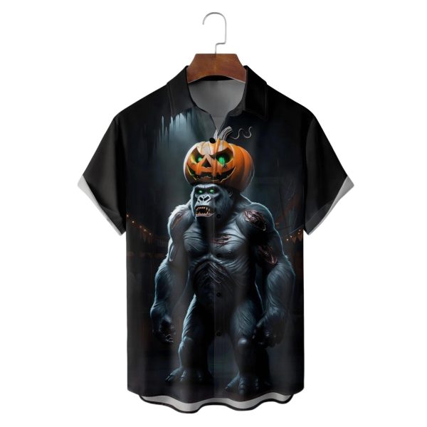 Halloween Bigfoot Chest Pocket Casual Shirt