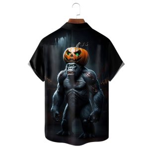 Halloween Bigfoot Chest Pocket Casual Shirt