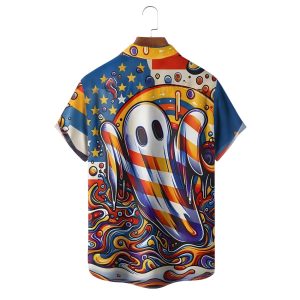 Halloween Ghost American Flag Hawaiian Shirt