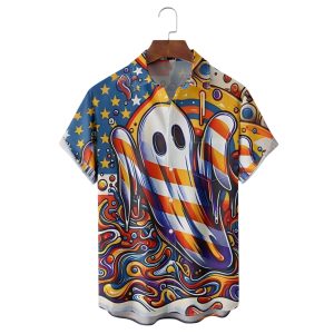 Halloween Ghost American Flag Hawaiian Shirt