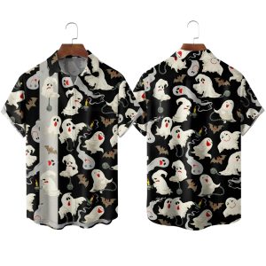 Halloween Ghost Chest Pocket Bowling Shirt