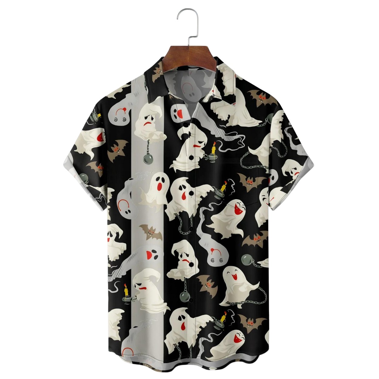 Halloween Ghost Chest Pocket Bowling Shirt Halloween Ghost Chest Pocket Bowling Shirt