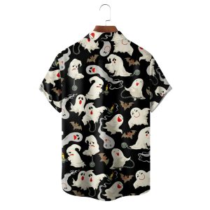 Halloween Ghost Chest Pocket Bowling Shirt