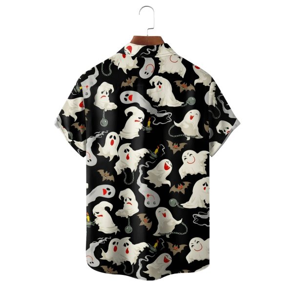 Halloween Ghost Chest Pocket Bowling Shirt