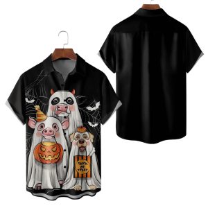 Halloween Ghost Cow Dog Pig Hawaiian Shirt