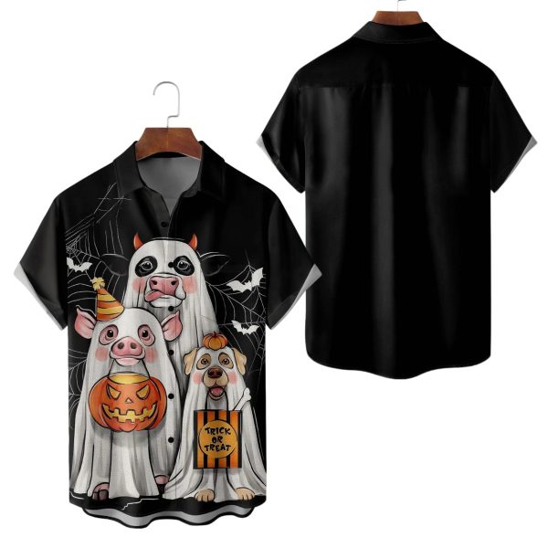 Halloween Ghost Cow Dog Pig Hawaiian Shirt