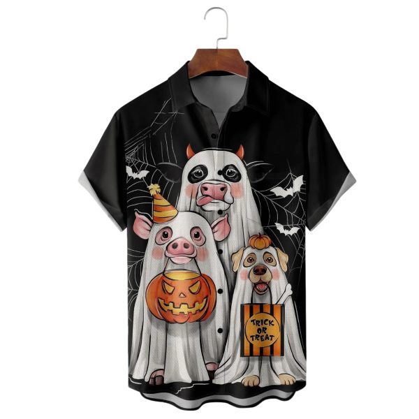 Halloween Ghost Cow Dog Pig Hawaiian Shirt
