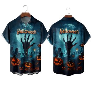 Halloween Hand Chest Pocket Casual Shirt