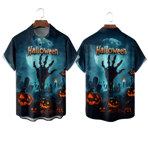 Halloween Hand Chest Pocket Casual Shirt